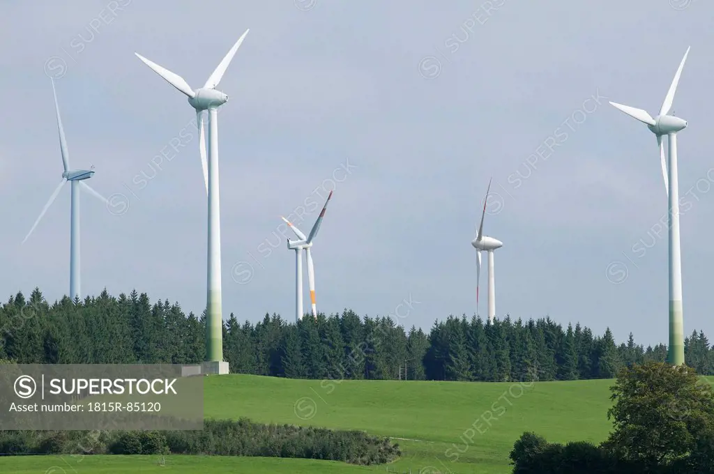 Germany, Bavaria, View of wind farm