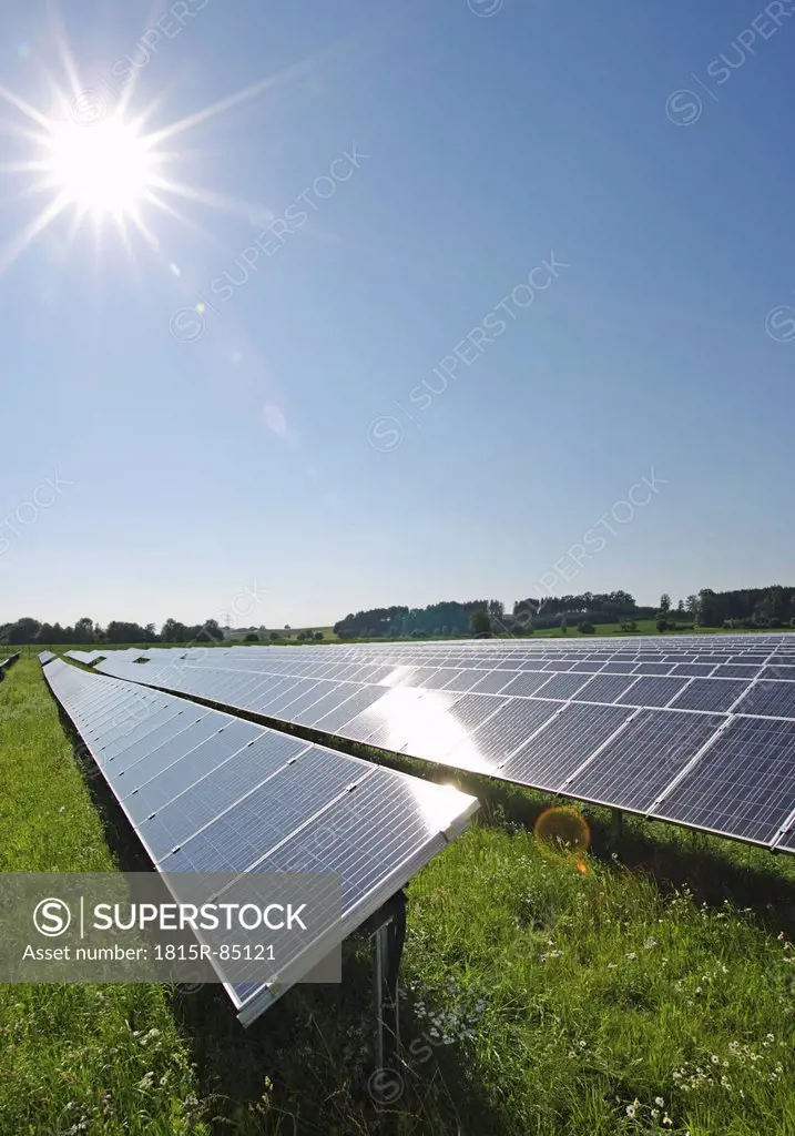 Germany, Bavaria, View of solar panels in field
