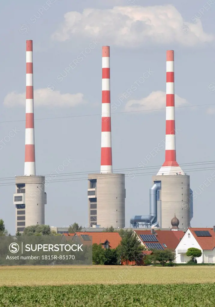 Germany, View of power plant with chimney