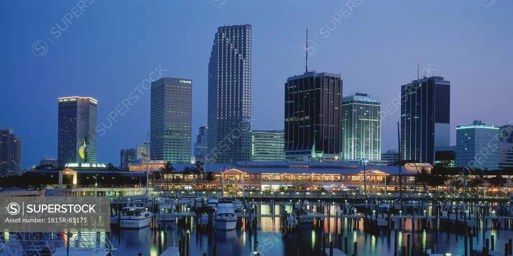 USA, Florida, Miami, View of city skyline at night
