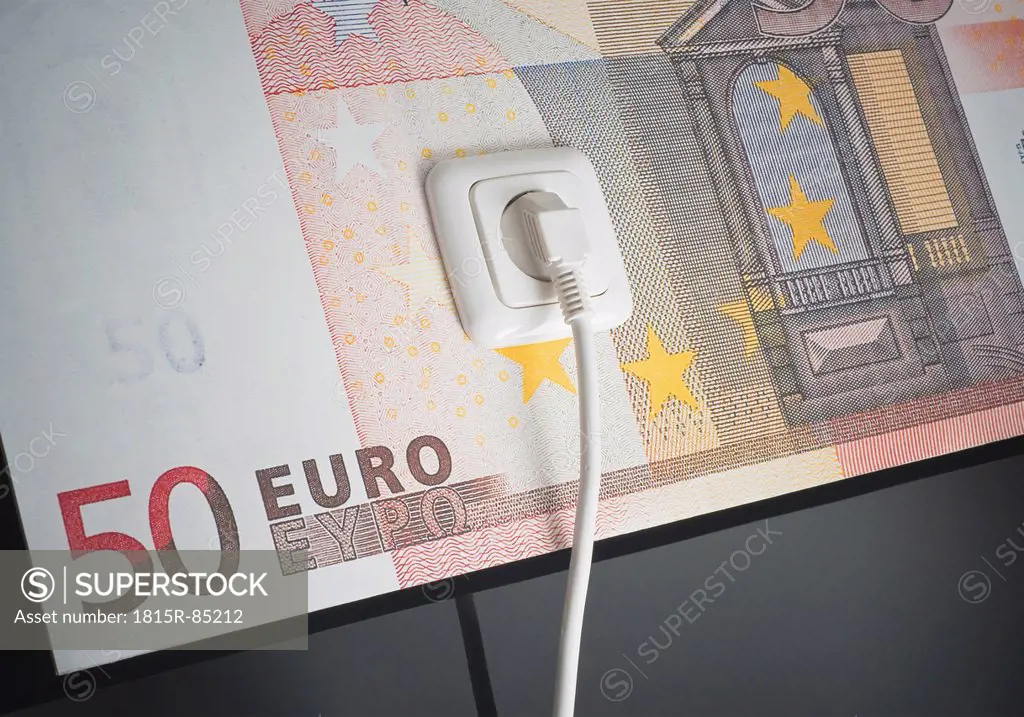Electrical oulet on 50 euro note, close up