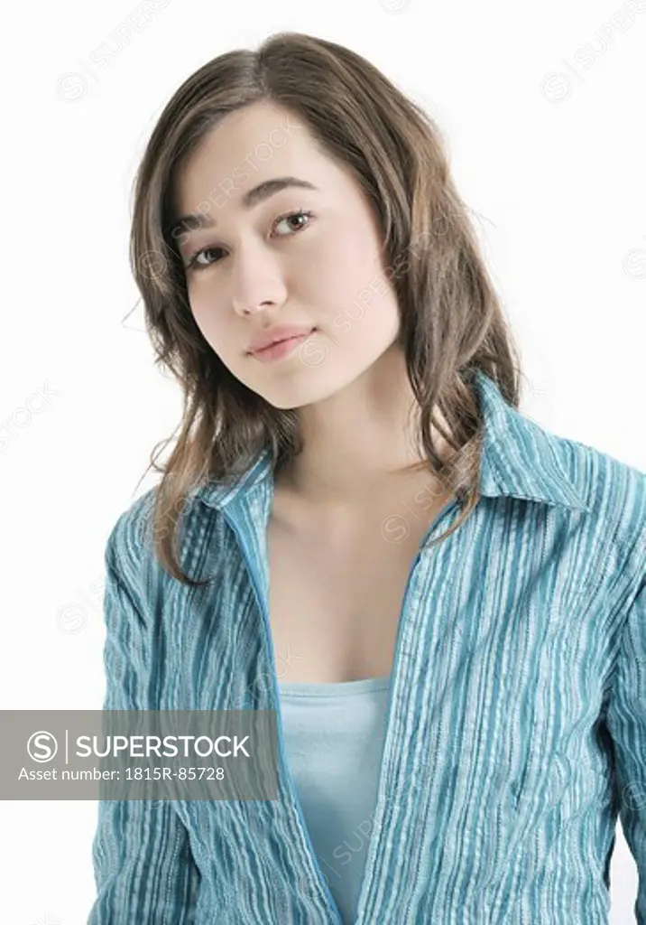 Teenage girl in blue blouse, portrait