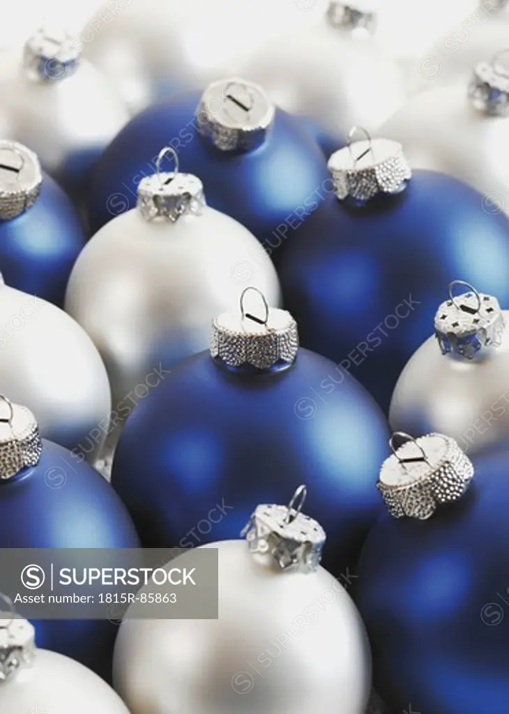 Silver and blue christmas bauble, close up