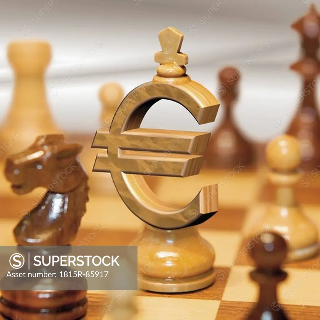 Close up of euro sign pawn on chess