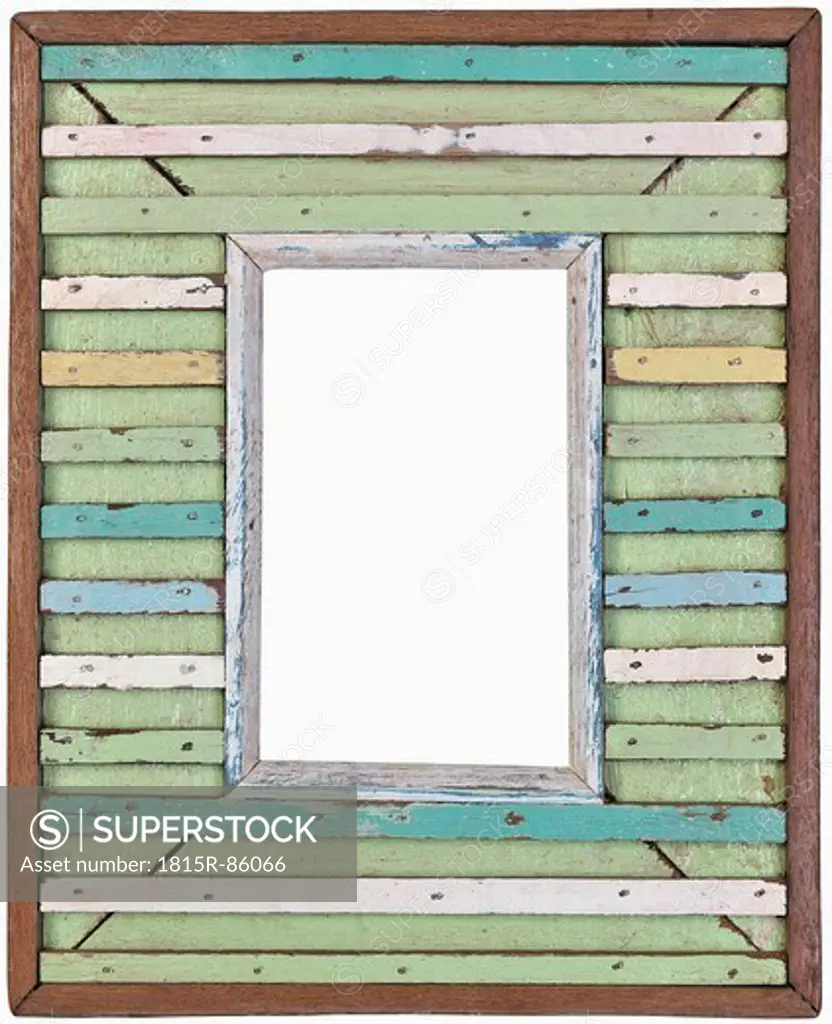Picture frame of wood slats, close up