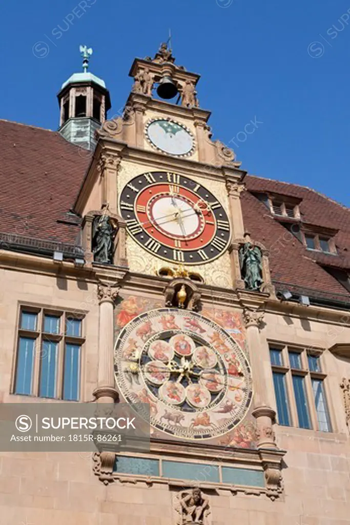 Germany, Baden_Württemberg, Heilbronn, View of astronomical clock tower