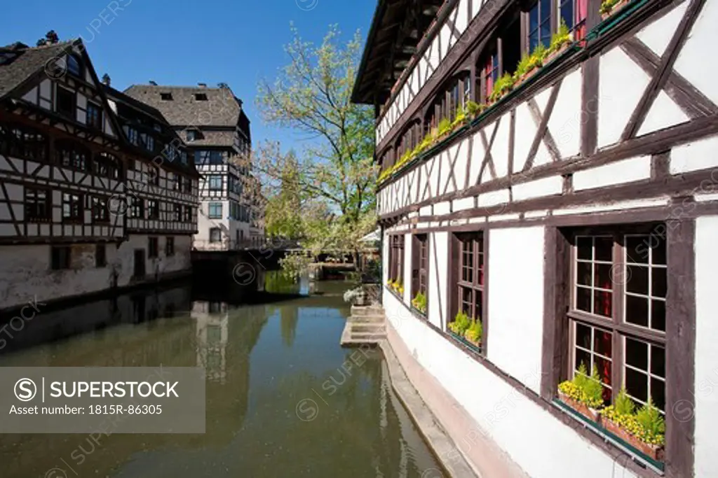 France, Alsace, Strasbourg, Petite_France, View of frame houses near L´ill river