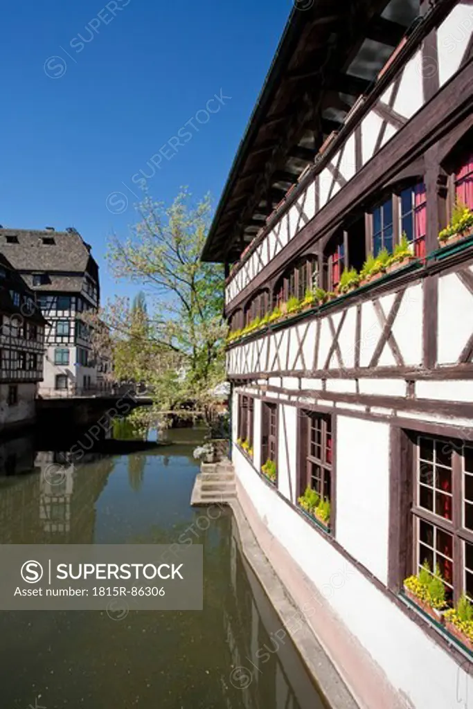 France, Alsace, Strasbourg, Petite_France, View of frame houses near L´ill river