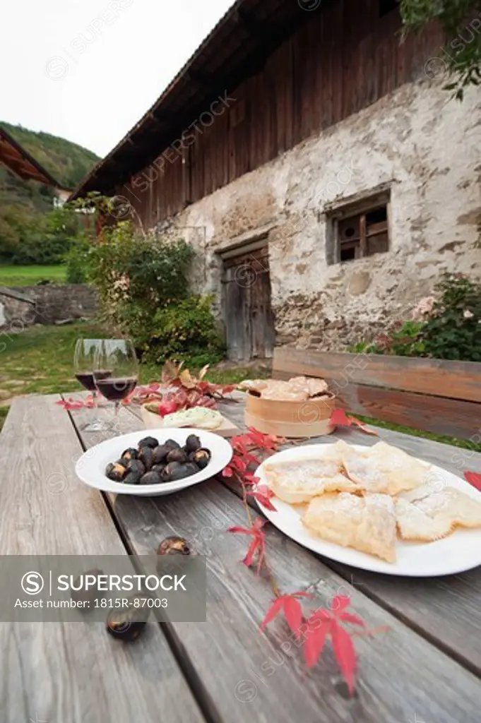 Italy, South Tyrol, Ready snacks on table
