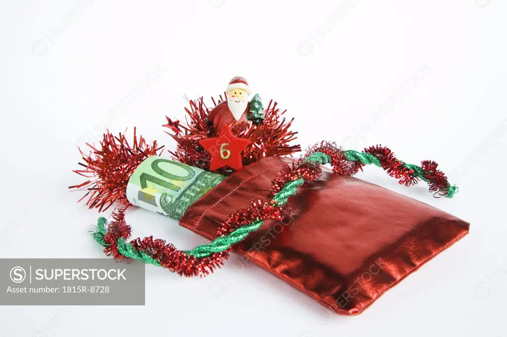 Christmas gift, bank notes, close up