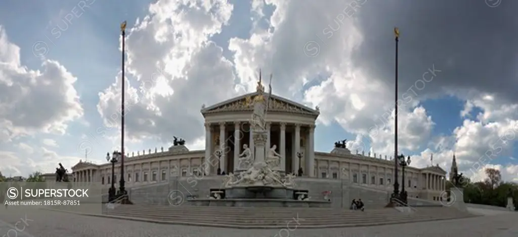 Austria, Vienna, Parliament building with pallas athene statue