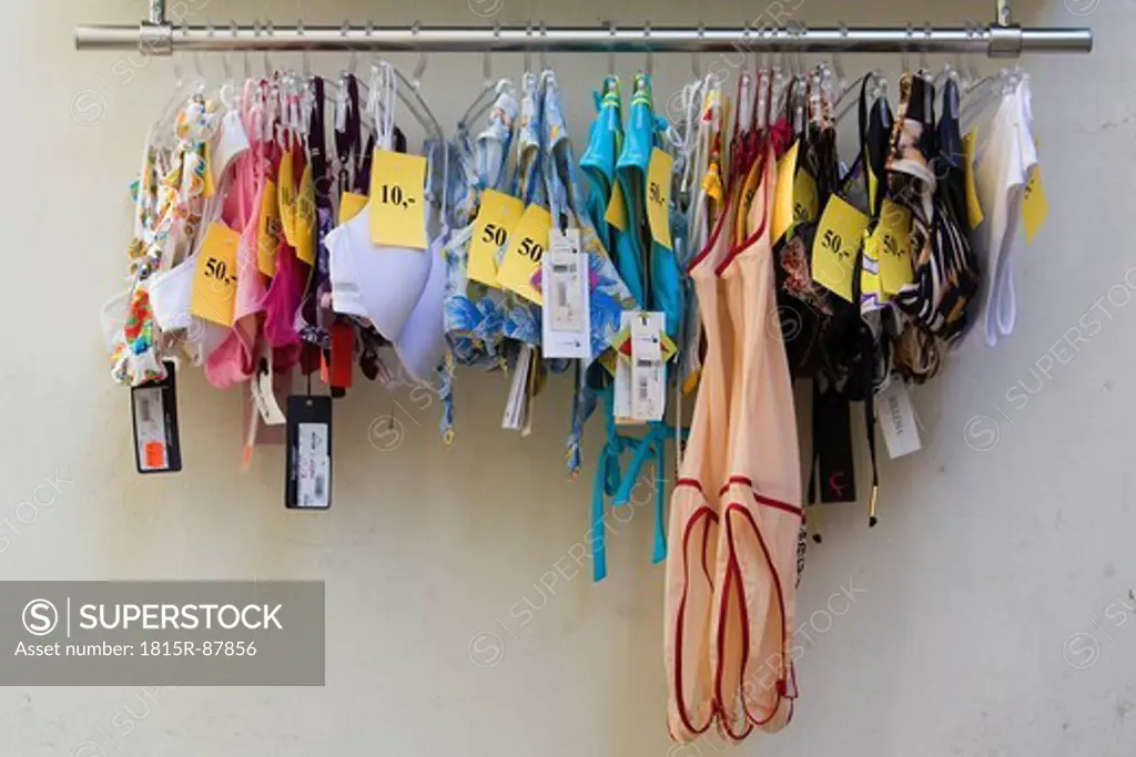 Austria, Vienna, Variety of underwear in shop at discount