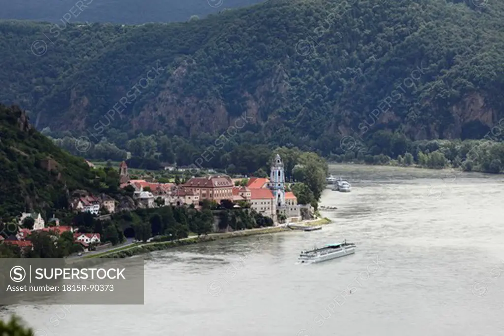 Austria, Lower Austria, Wachau, Duernstein, View of town near Danube river