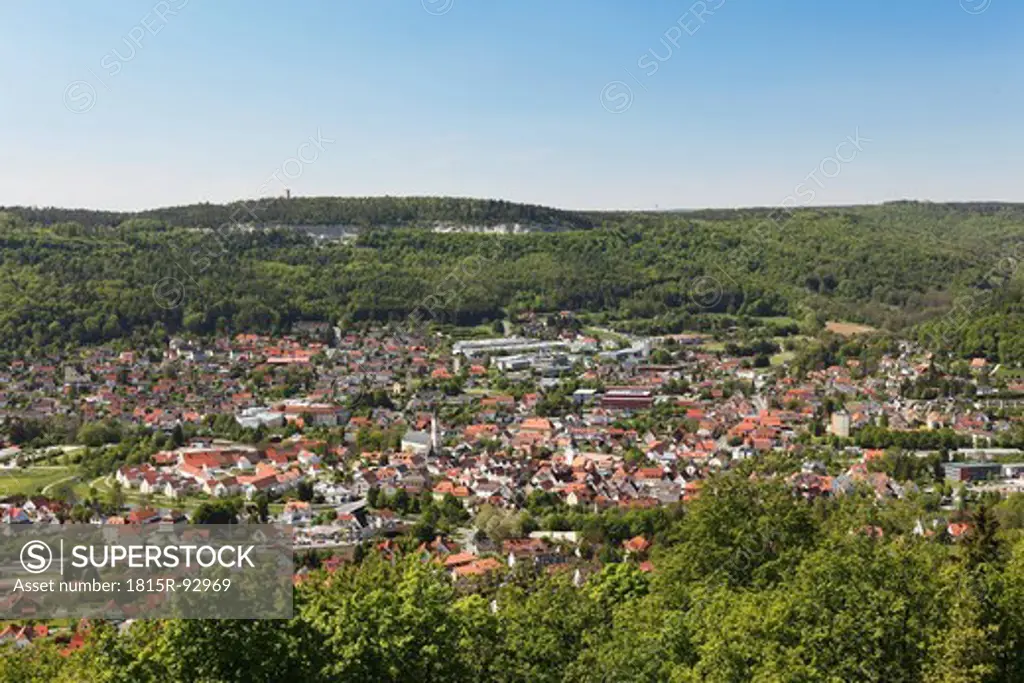 Germany, Bavaria, Franconia, Franconian Switzerland, Ebermannstadt, View of town from Kreuzberg