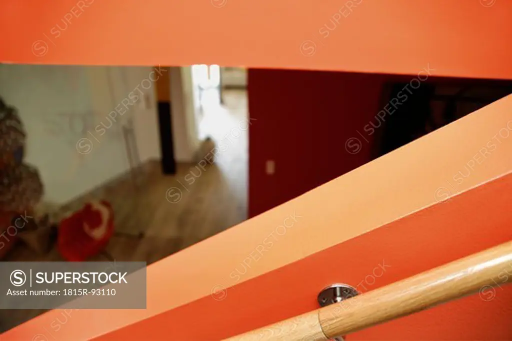 Germany, Upper Bavaria, Munich, Railing on stairway in new house