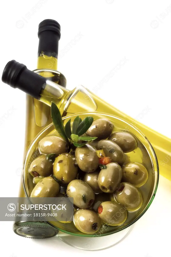 Bowl of olives, elevated view