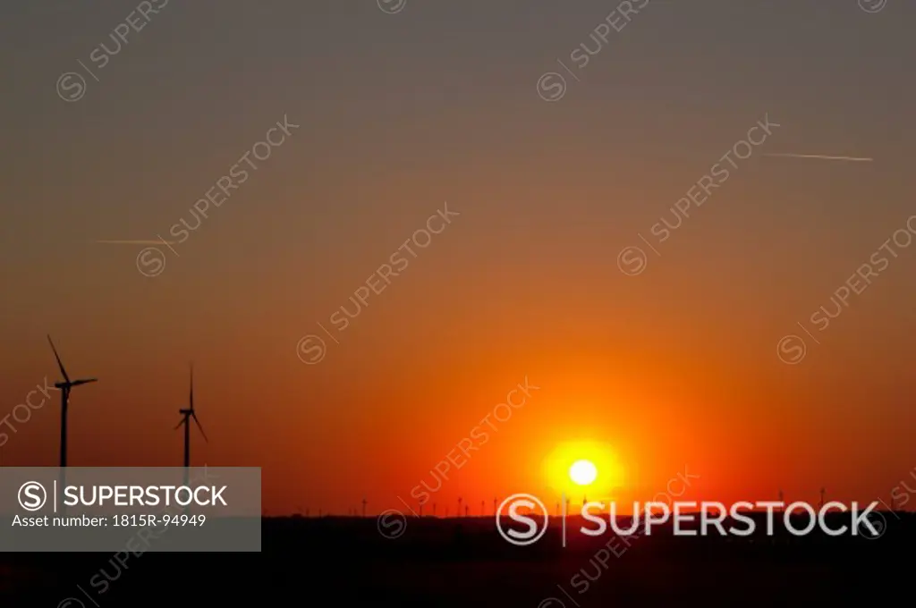 Germany, View of windmills at sunset
