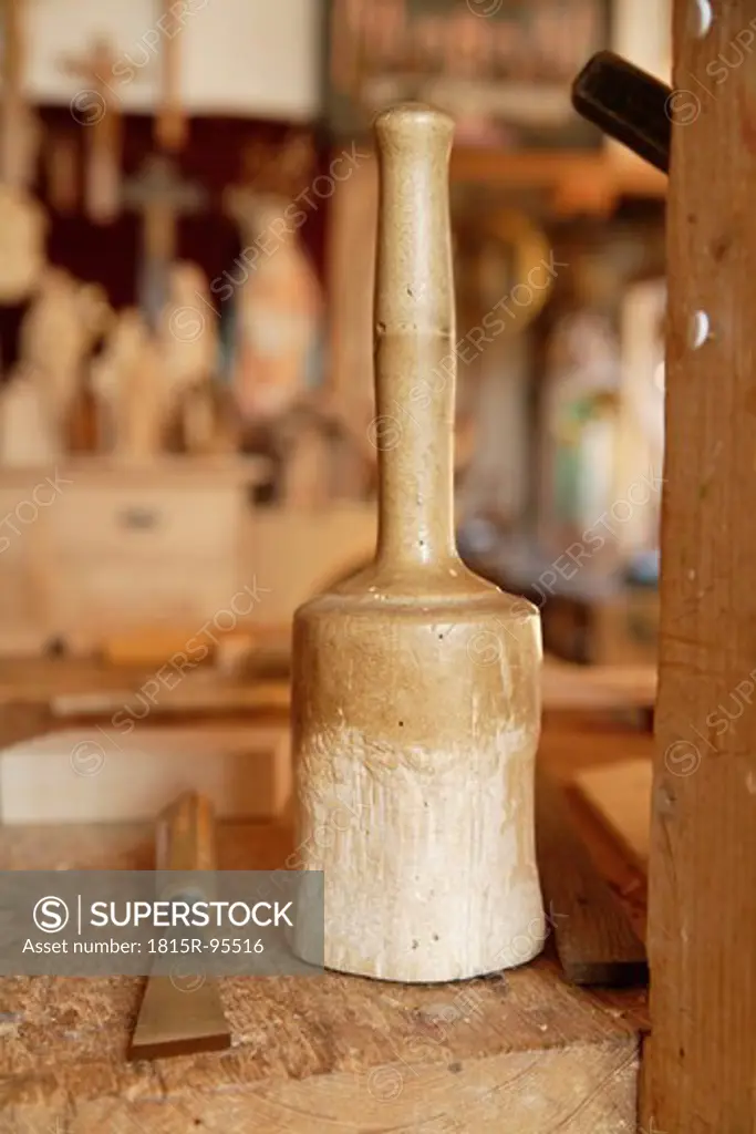 Germany, Upper Bavaria, Hammer with chisel, close up