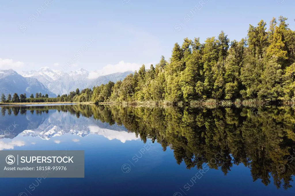 New Zealand, South Island, West Coast, View of Mount Cook and Mount Tasman with Matheson Lake
