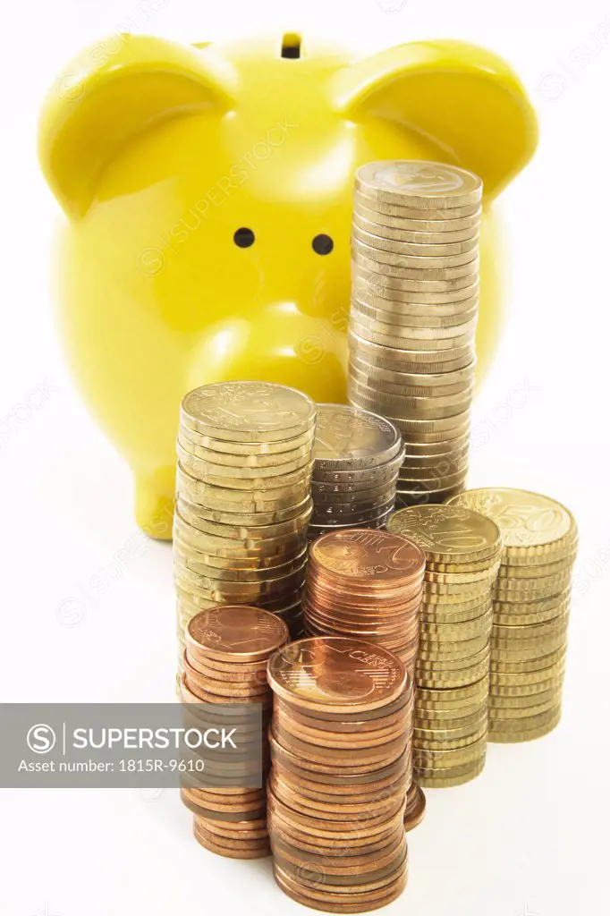 Piggy bank and euro coins