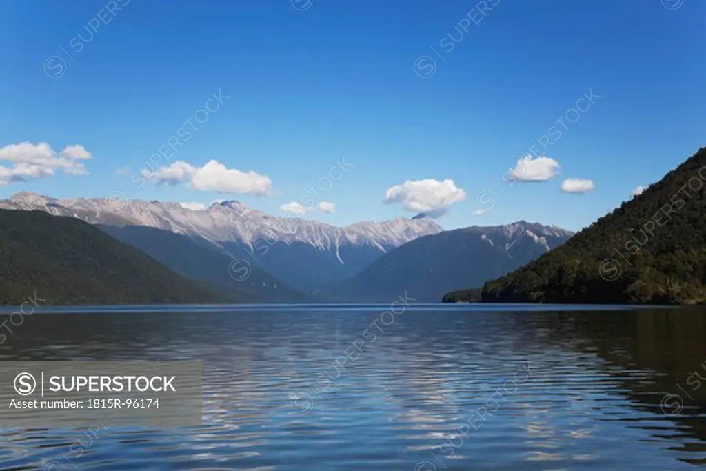 New Zealand, South Island, View of Nelson Lakes National Park with Lake Rotoroa