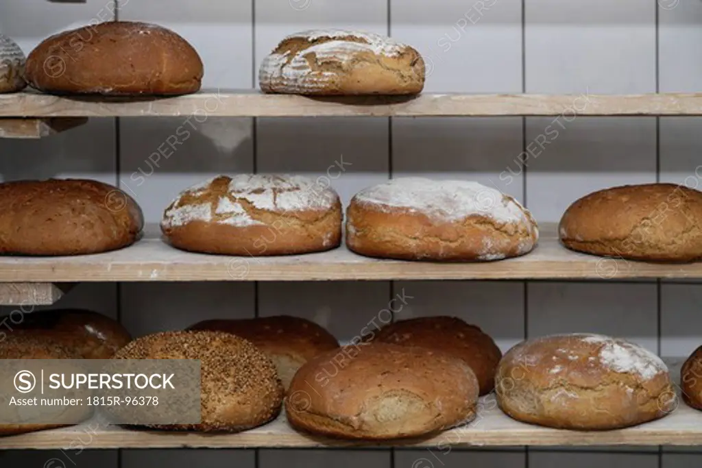 Germany, Upper Bavaria, Egling, Breads in wood stove bakery