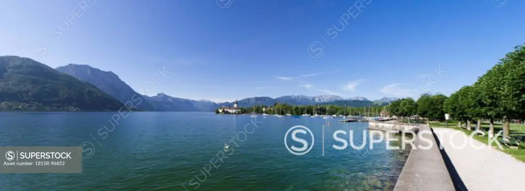 Austria, View of mountain with Traunsee Lake