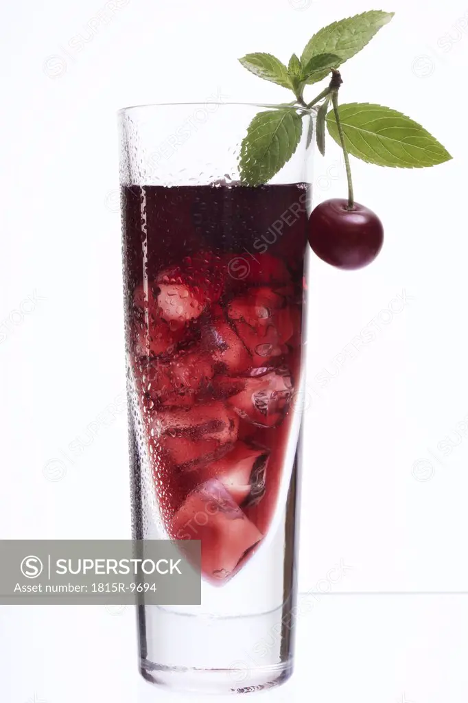 Cherry juice with ice cubes