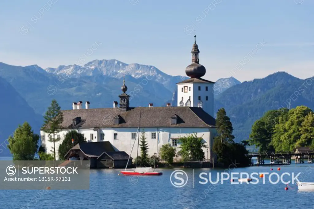 Austria, Gmunden,View of Ort castle and Traunsee Lake