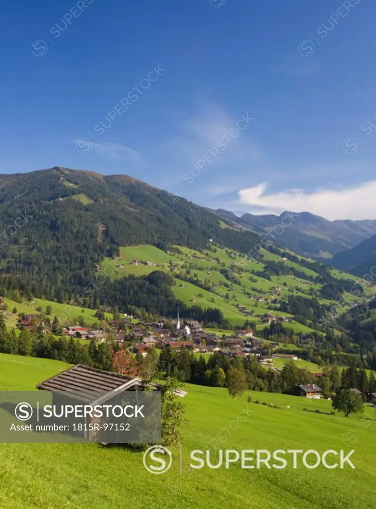 Austria, Tyrol, View of Alpbachtal Valley and Alpach