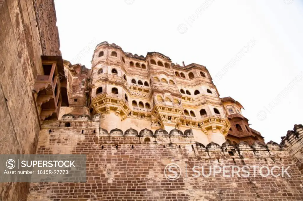 India, Rajasthan, View of Jodhpur Fort walls