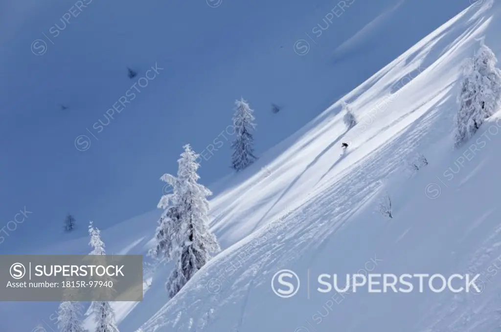 Austria, Styria, Person skiing at Reiteralm ski area