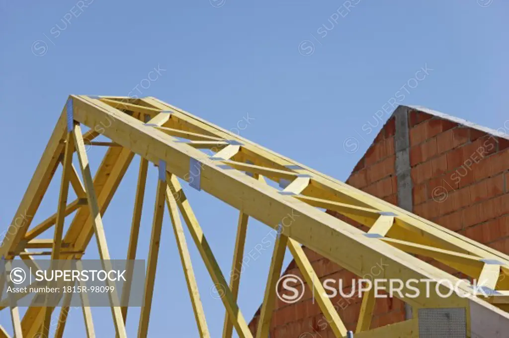 Germany, Bavaria, Construction frame in front of house building