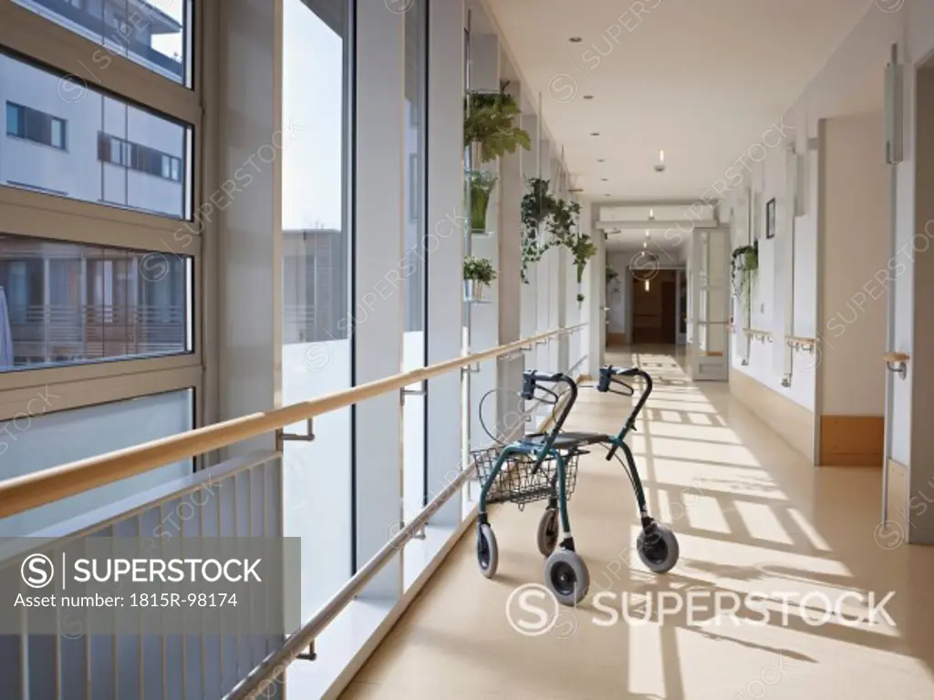 Germany, Cologne, Walking frame in corridor of nursing home