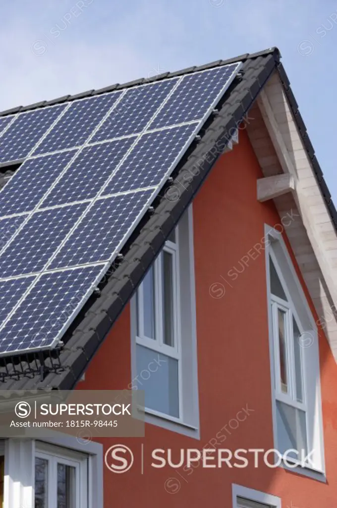 Europe, Germany, Bavaria, Munich, Solar panels on roof
