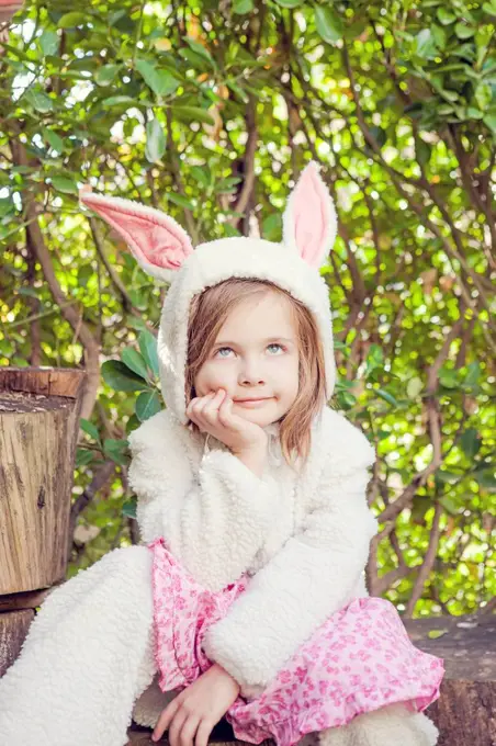 Portrait of little girl wearing Easter bunny costume