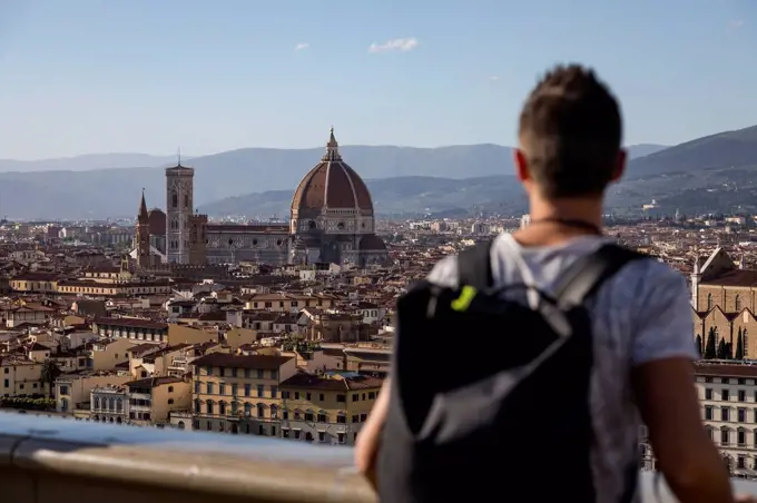 Man enjoying the view of Florence, Florence, Italy