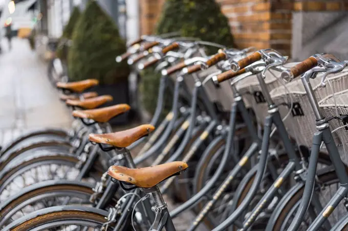 Denmark, Copenhagen, Row of bicycles