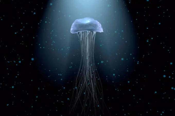 Three dimensional render of white glowing jellyfish