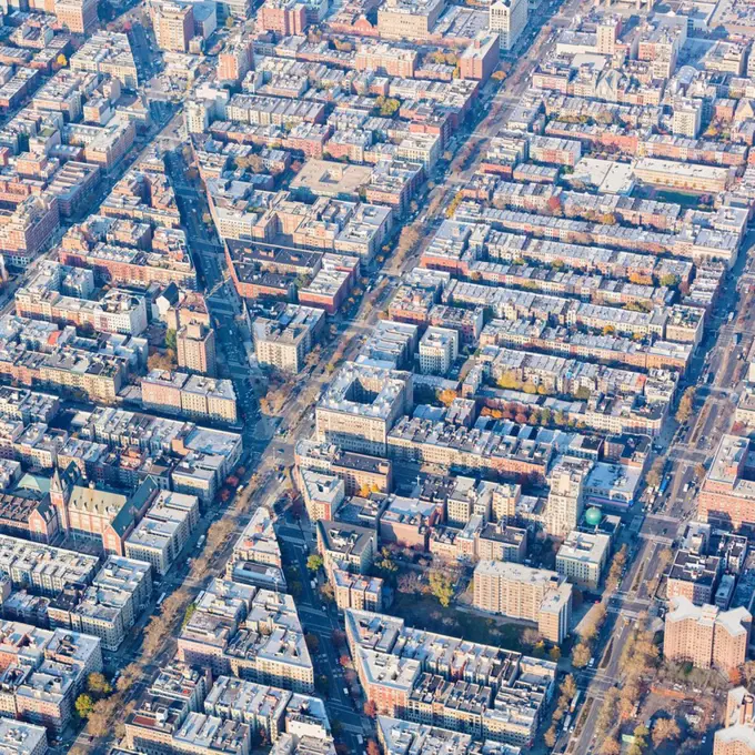 USA, New York, New York City,¶ÿHarlem buildings, aerial view