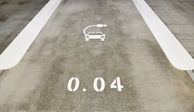 Marking on parking space for electric cars in parking garage