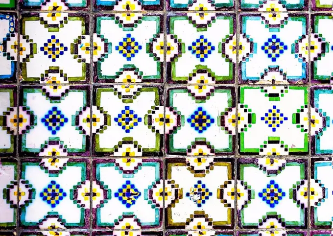 Full frame of mosaic wall with square tiles