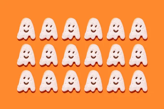 Studio shot of ghost-shaped Halloween cookies