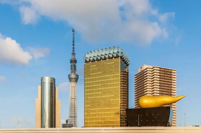 Japan, Kanto Region, Tokyo, Asahi Beer Hall and Tokyo Skytree