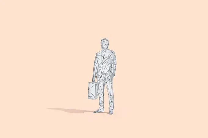 Illustration of businessman with suitcase against peach background