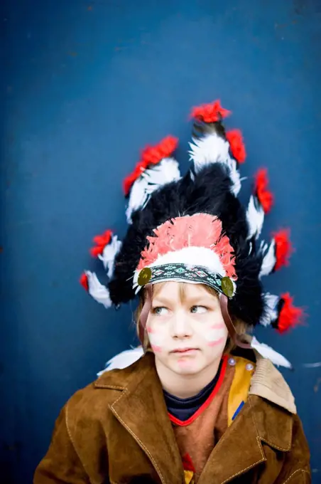 Portrait of boy masquerade like an Indian
