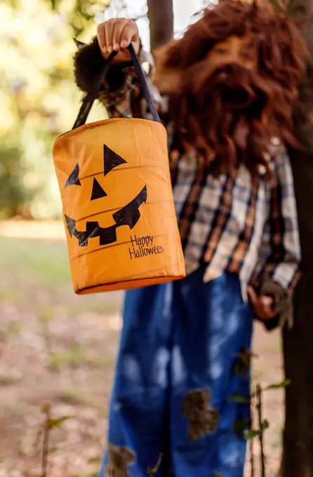 Boy holding Halloween lantern