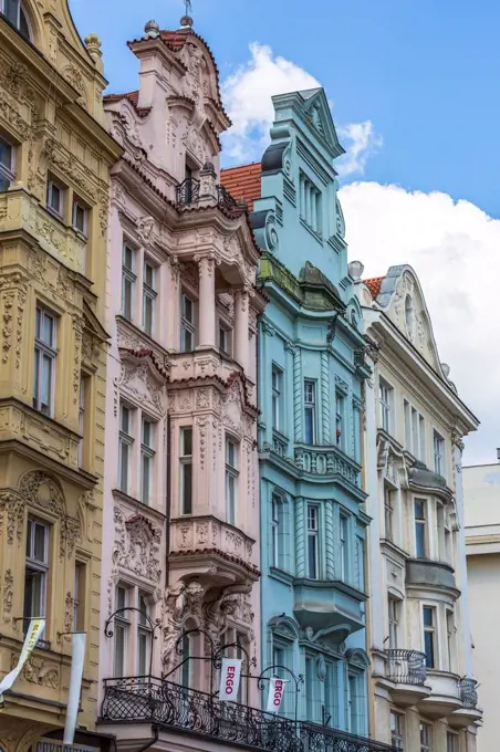 Czechia, Plzen, facades of old houses built in Renaissance style