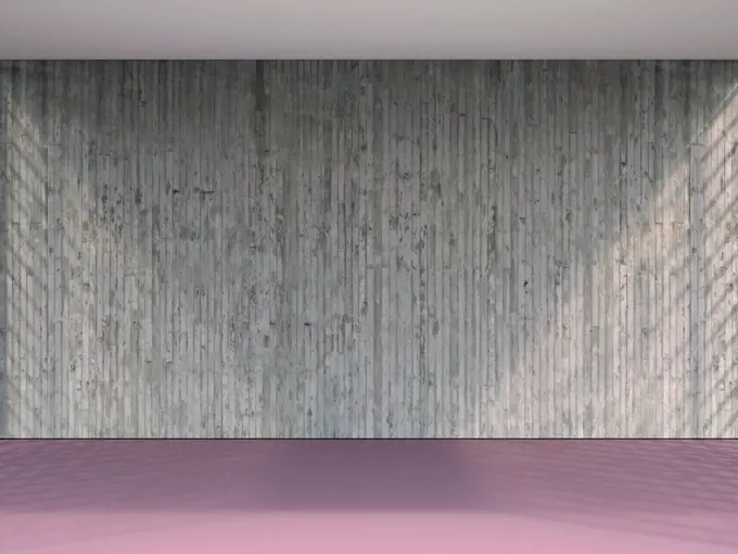 3D rendering of interior, wooden wall and magenta floor