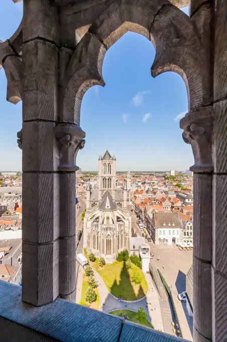 Belgium, Ghent, old town, cityscape with St. Nicholas Church
